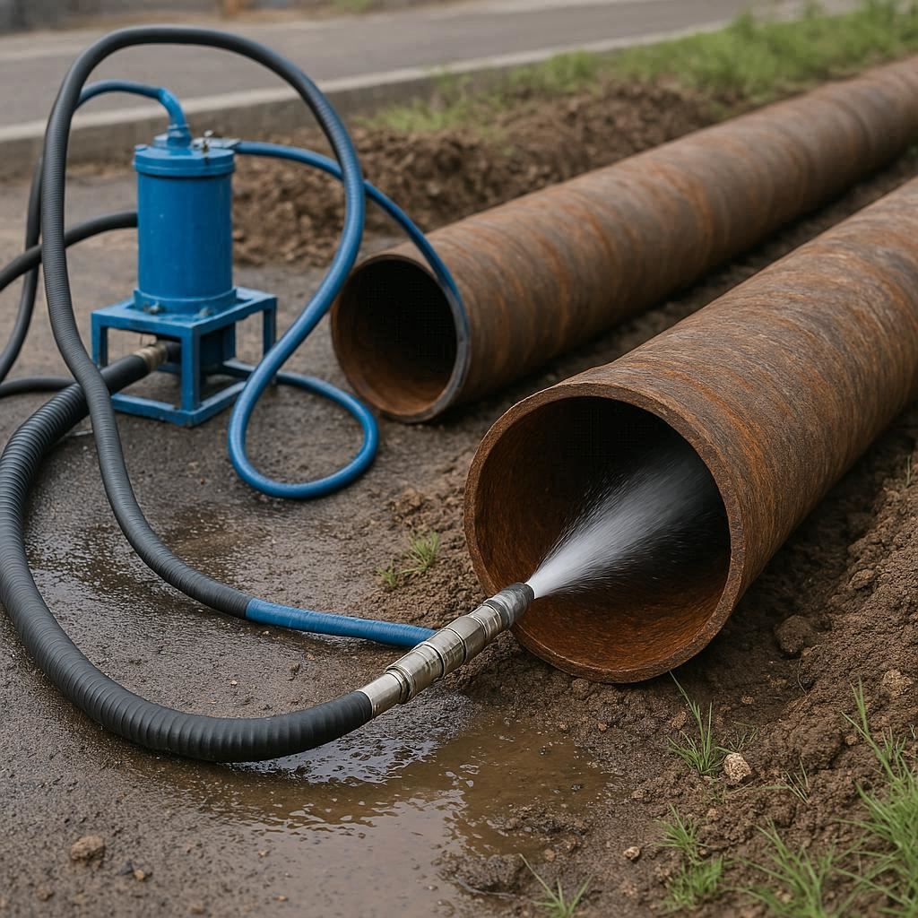 Гидродинамическая прочистка водопроводных труб в Саки